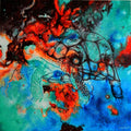 Grounded — original acrylic painting of a cosmic sea turtle in a swirling nebula, 48x48 inches