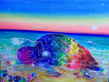 Iris at Rest – cosmic sea turtle original acrylic painting on canvas, 22x28 inches