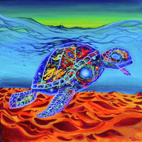 The Ancient One — original acrylic sea turtle painting, 18x18 inches